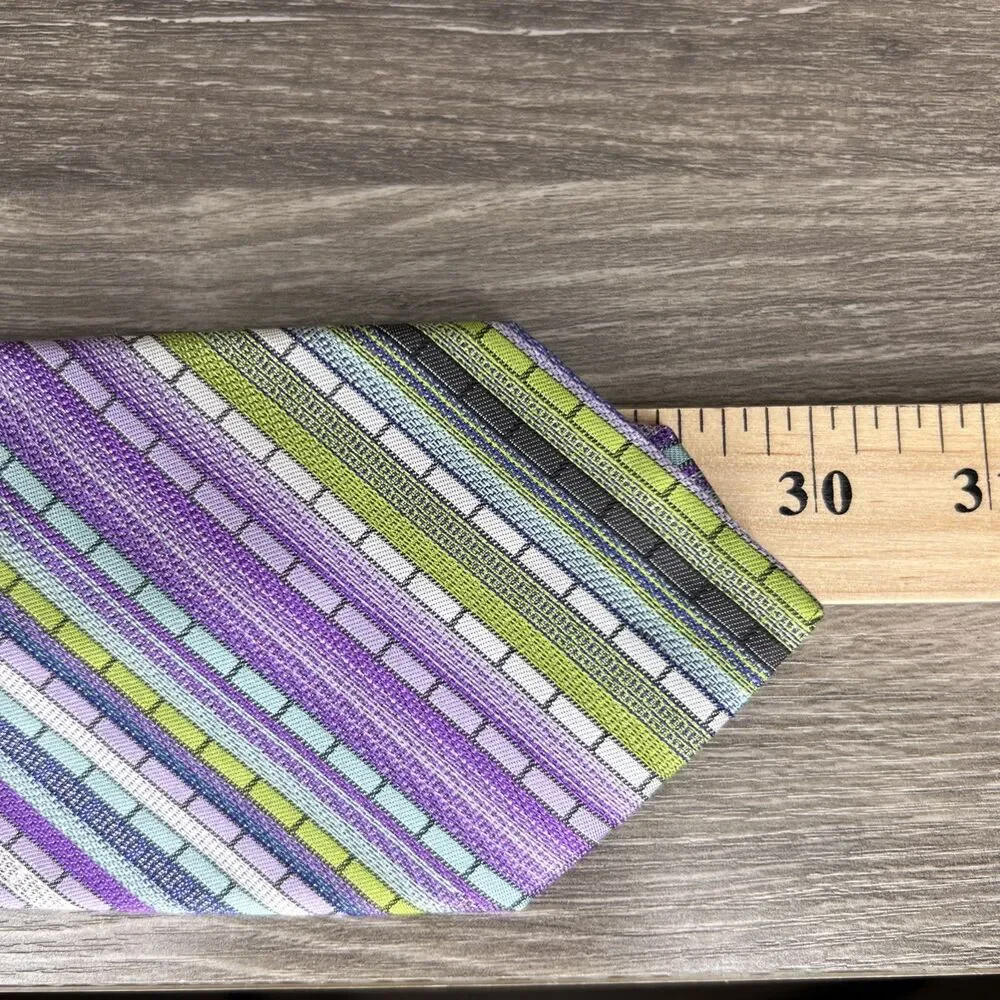 Missoni Geometric Striped Silk Necktie Purple Green Luxury Designer Italy 60